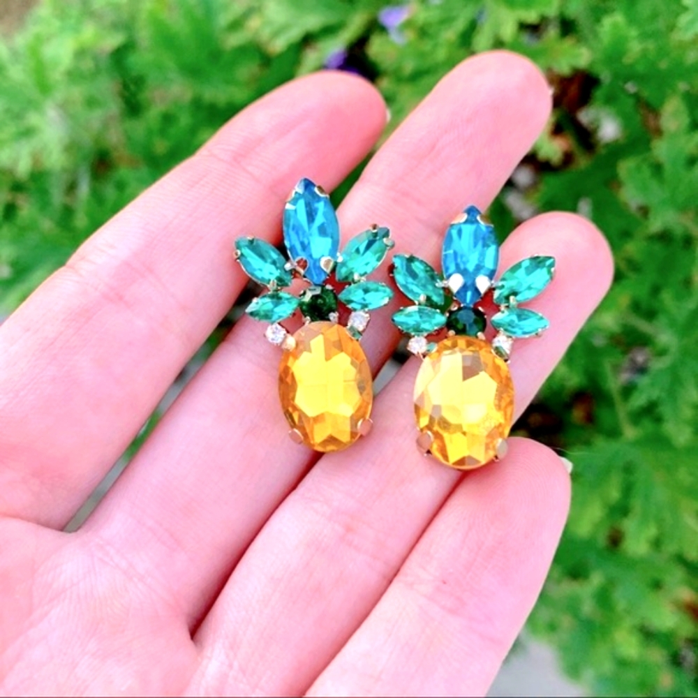 925 Silver Tropical Pineapple Sparkle Earrings